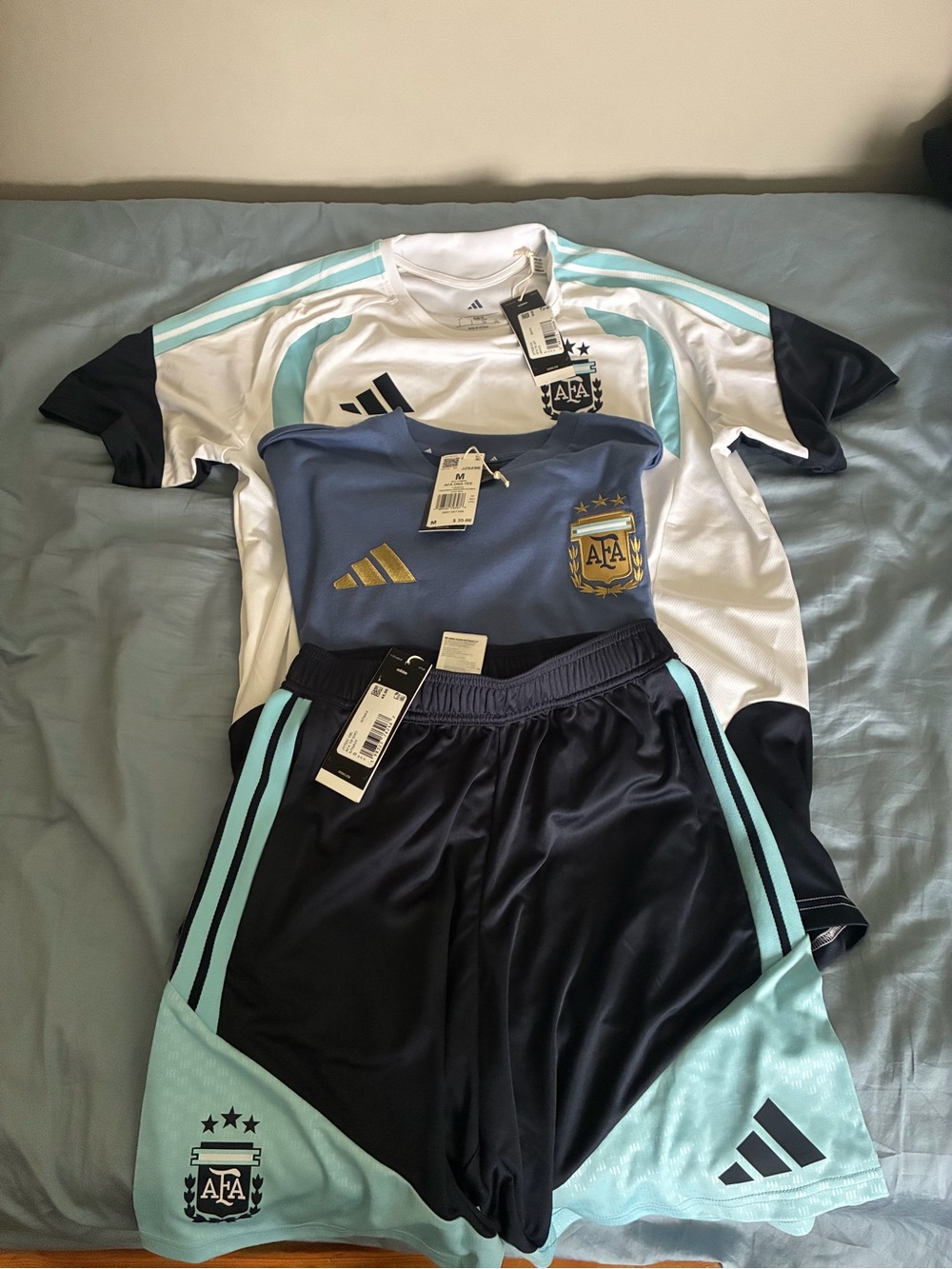 adidas Kids Argentina Soccer Set in White, Light Blue and Navy